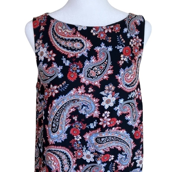 J.Jill Boho Sleeveless Floral Paisley Tunic Top Flyaway Back Red Black Sz SP - Picture 4 of 16